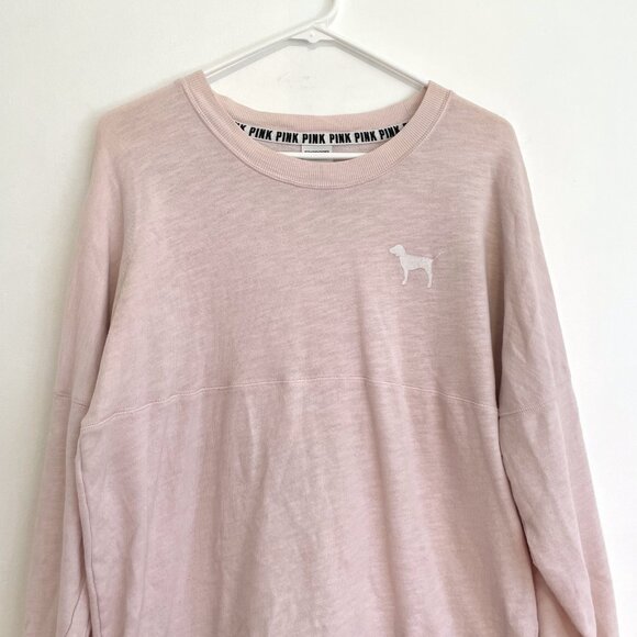 VS PINK VICTORIAS SECRET Varsity Crew Baby Pink Double Sided Crewneck Sweatshirt - Picture 5 of 16